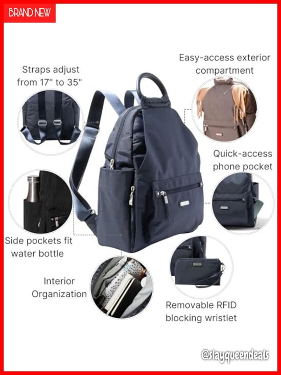 Lightweight Nylon Travel Backpack with RFID Wristlet for Women Hands-Free